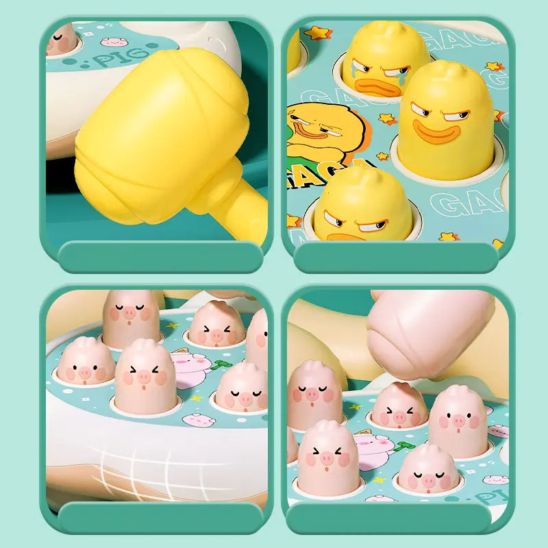 Set of rubber duck toys with different poses and expressions on a teal background