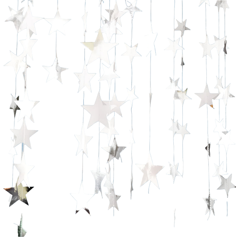 String of white paper stars against a gray background