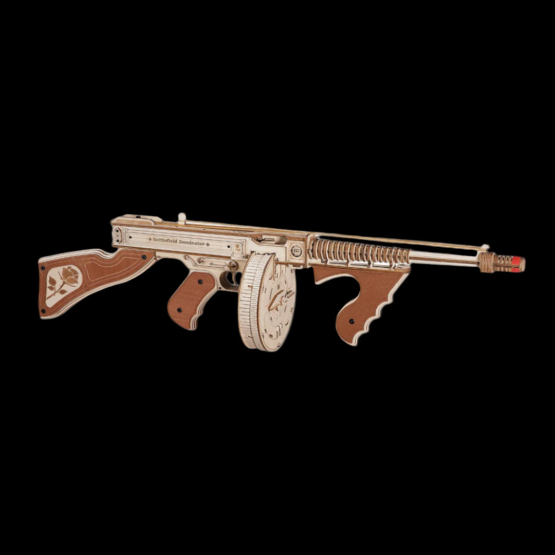 Decorative rifle with intricate design on a white background