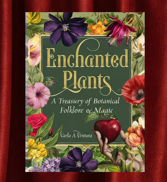 Book cover of 'Enchanted Plants' with floral design and text about botanical folklore and magic.