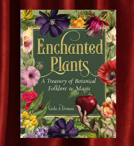 Book cover of 'Enchanted Plants' with floral design and text about botanical folklore and magic.