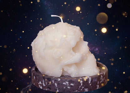 White Skull Candle with Floral Details - Scented or Unscented Options Available - Lucky Girl Gifts