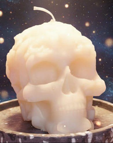 White Skull Candle with Floral Details - Scented or Unscented Options Available - Lucky Girl Gifts