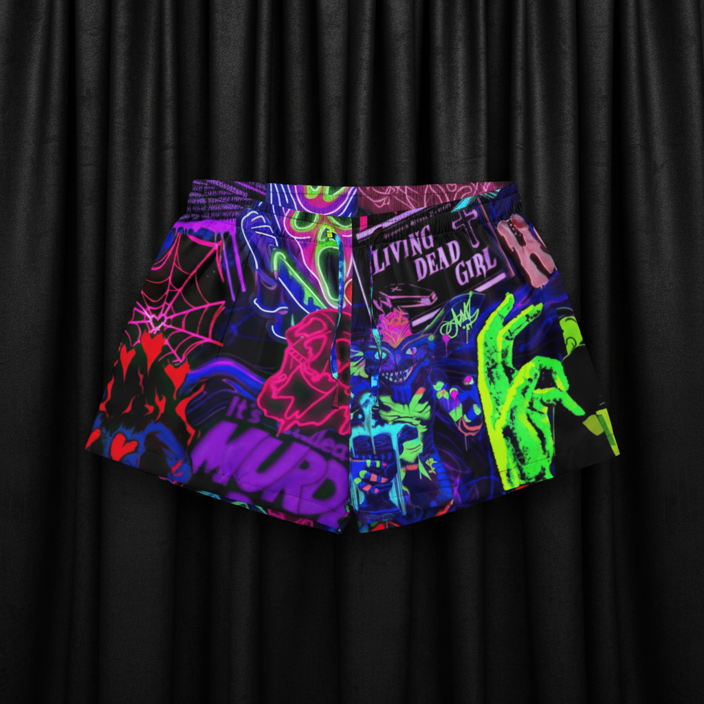 Skirt with neon and dark graphic designs on a transparent background