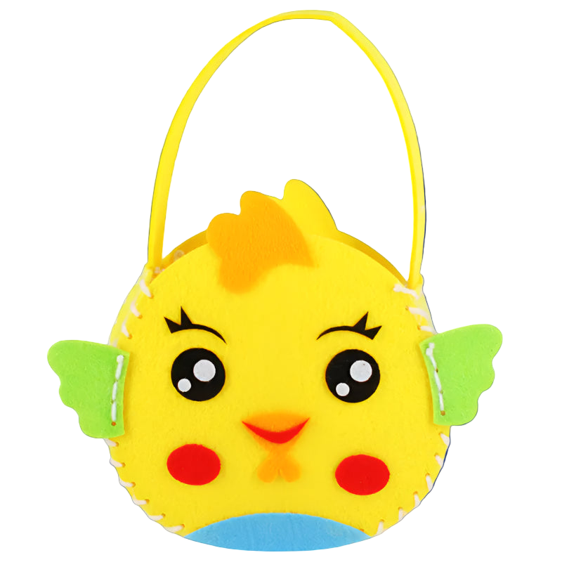 Yellow Easter basket with a chick design on a white background