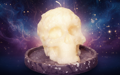 White Skull Candle with Floral Details - Scented or Unscented Options Available - Lucky Girl Gifts