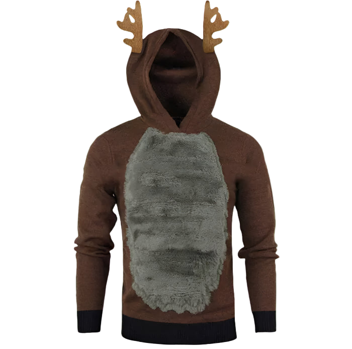 Hoodie with reindeer design on a white background
