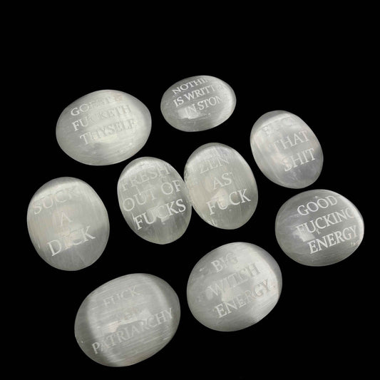 Humorous Selenite Palm Stones - Lucky Girl Gifts