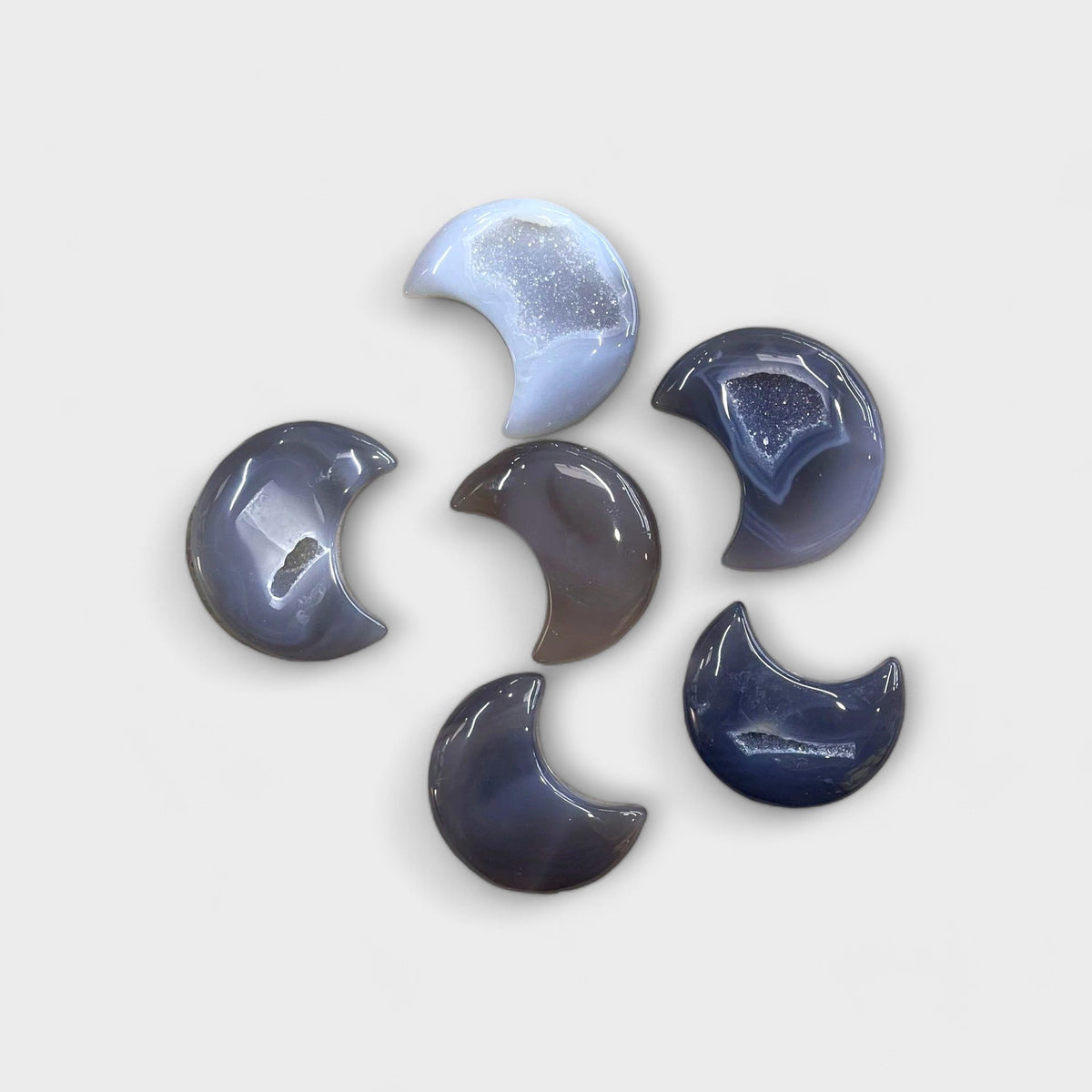 Natural Druzy Agate Crescent Moon Carvings - Lucky Girl Gifts