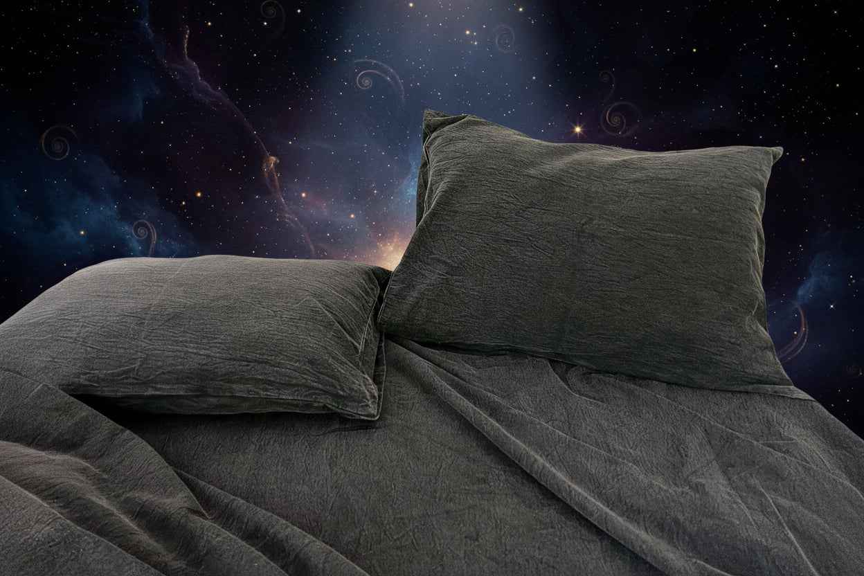 Charcoal Black Linen Duvet Set | Stone Washed Antiqued Soft 100% Pure Linen | Handmade 3 Piece Duvet & 4 Piece Sheet Set