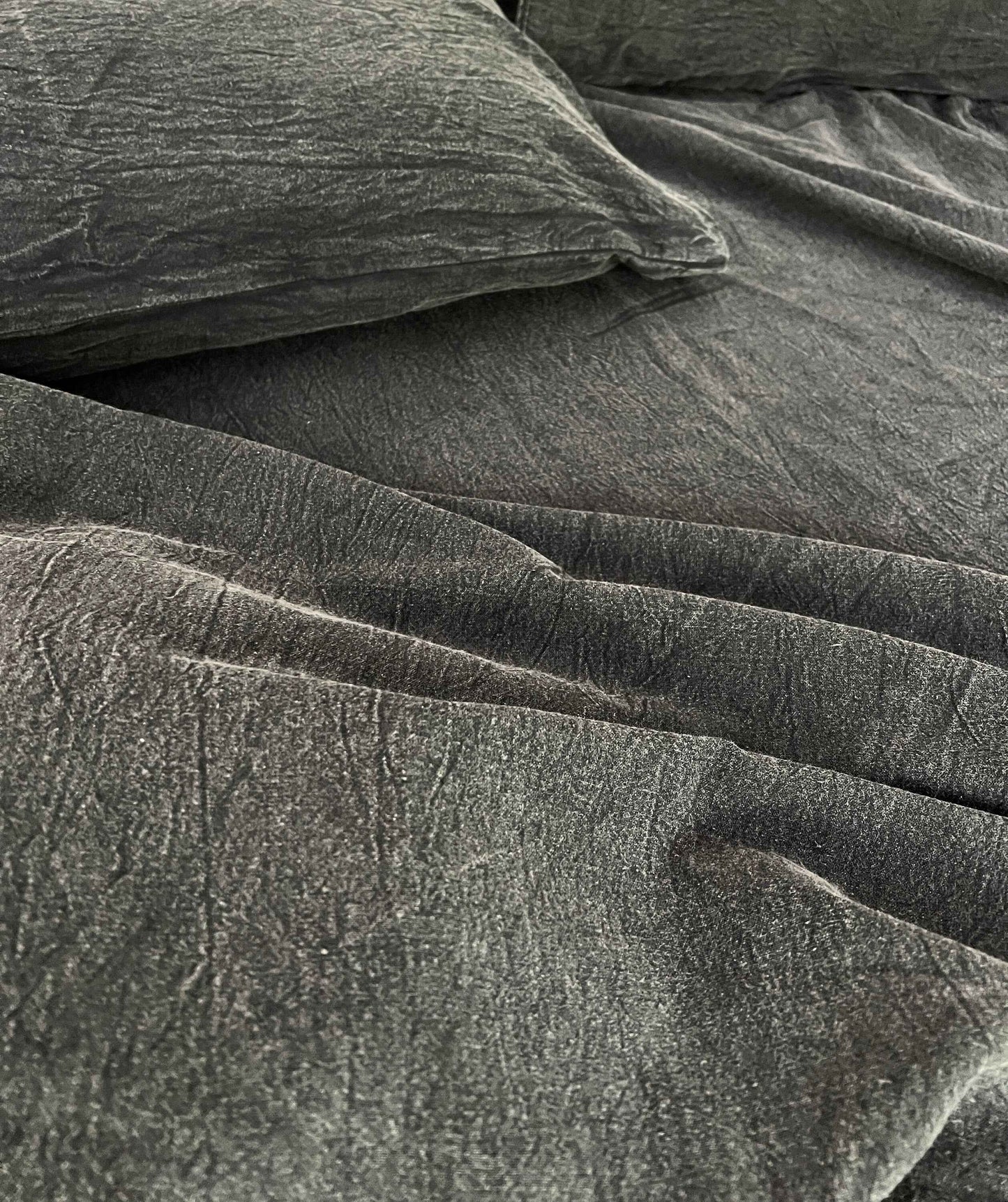 Charcoal Black Linen Duvet Set | Stone Washed Antiqued Soft 100% Pure Linen | Handmade 3 Piece Duvet & 4 Piece Sheet Set