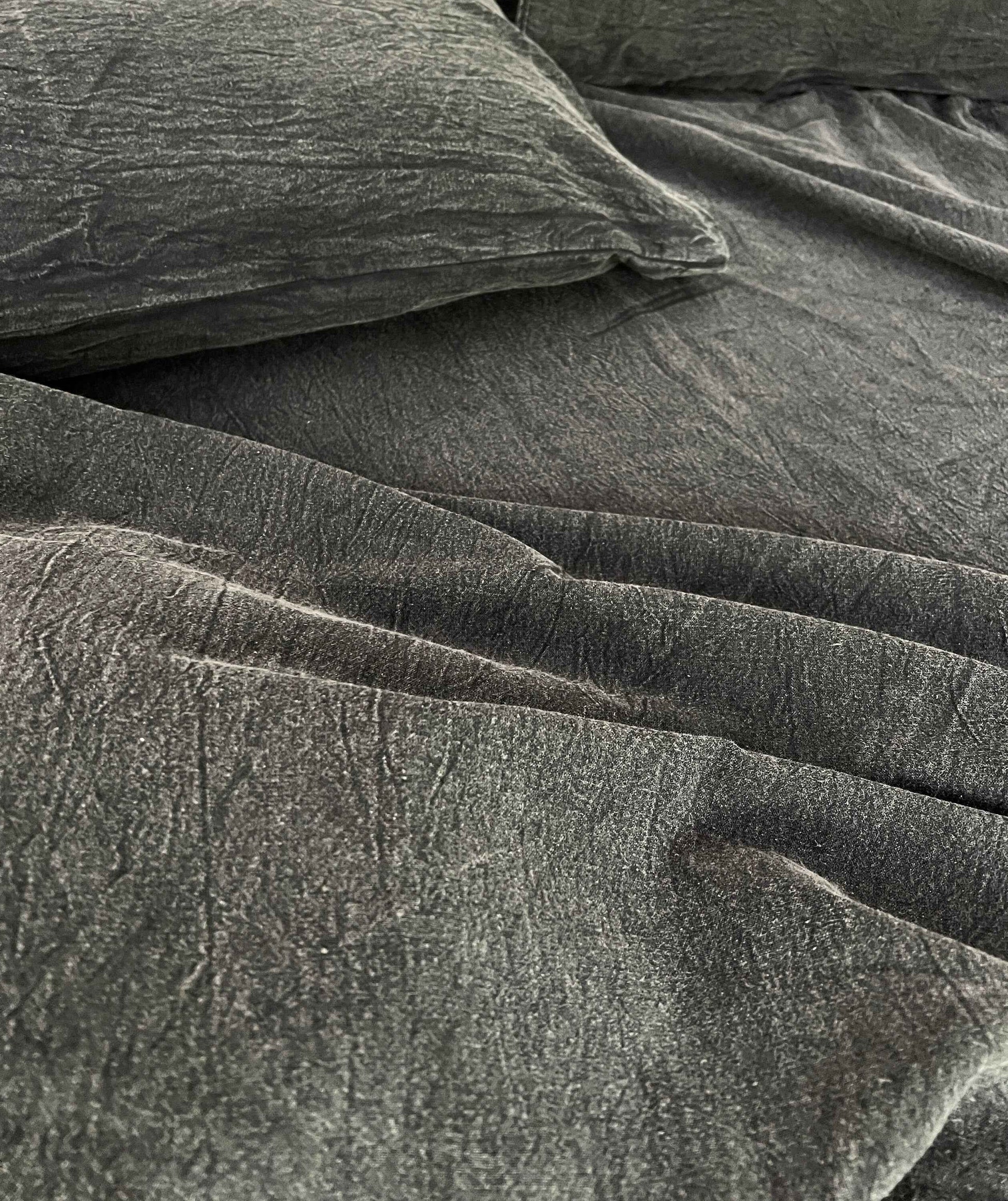 Charcoal Black Linen Duvet Set | Stone Washed Antiqued Soft 100% Pure Linen | Handmade 3 Piece Duvet & 4 Piece Sheet Set