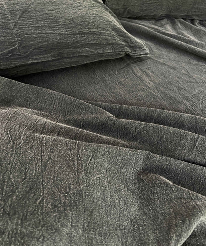 Charcoal Black Linen Duvet Set | Stone Washed Antiqued Soft 100% Pure Linen | Handmade 3 Piece Duvet & 4 Piece Sheet Set