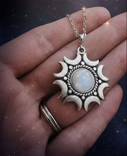 Lunar Witch Necklace - Enchanting Rainbow Moonstone Pendant - Lucky Girl Gifts