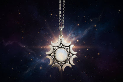 Lunar Witch Necklace - Enchanting Rainbow Moonstone Pendant - Lucky Girl Gifts