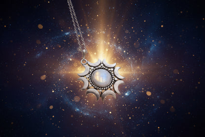 Lunar Witch Necklace - Enchanting Rainbow Moonstone Pendant - Lucky Girl Gifts