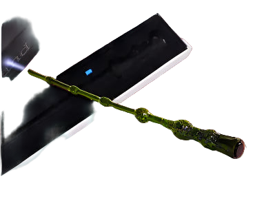 Green magical wand with intricate design on a white background