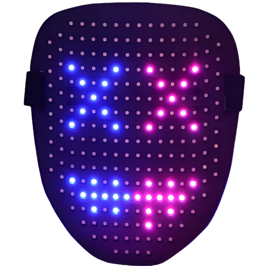 LED mask with purple and blue lights on a white background