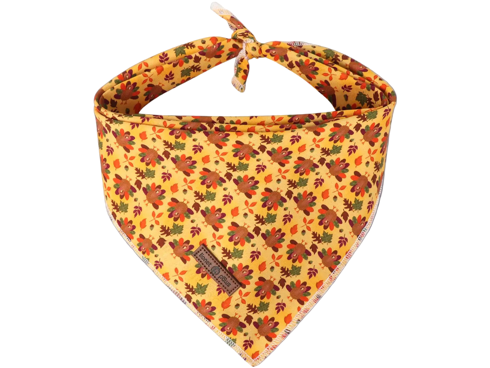 Dog bandana with autumn leaf pattern on a white background