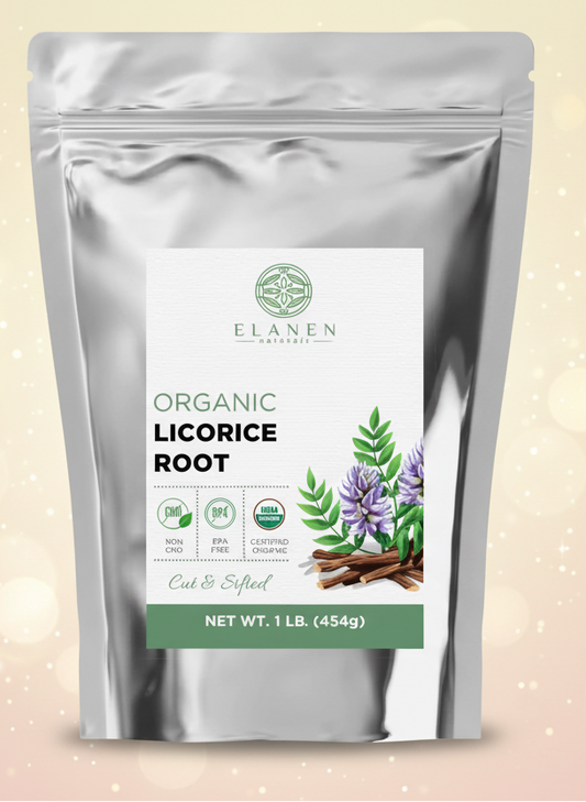 Elanen Organic Licorice Root packaging on a white background