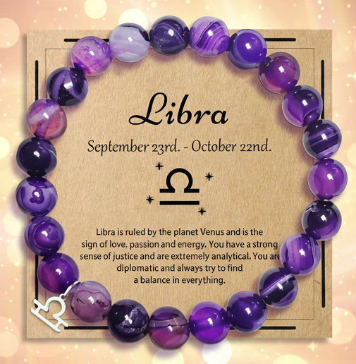 Libra Zodiac Bracelet | Birthday Gift | Amethyst Crystal
