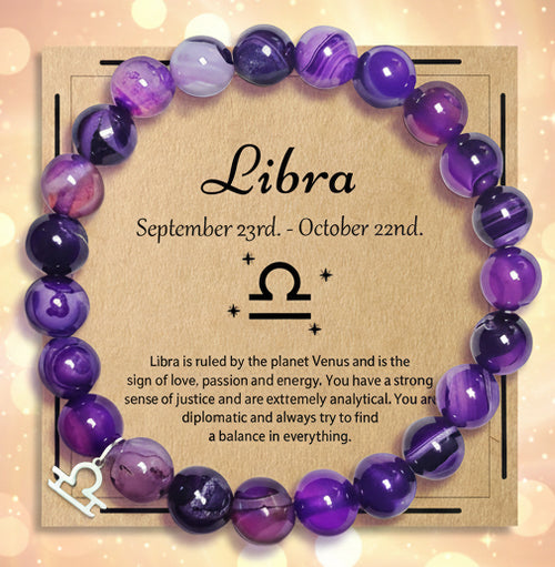 Libra Zodiac Bracelet | Birthday Gift | Amethyst Crystal