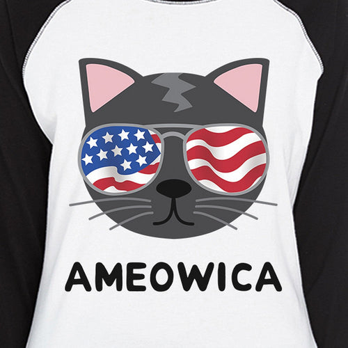 Ameowica Womens Graphic Baseball Shirt Gift for Independence Day