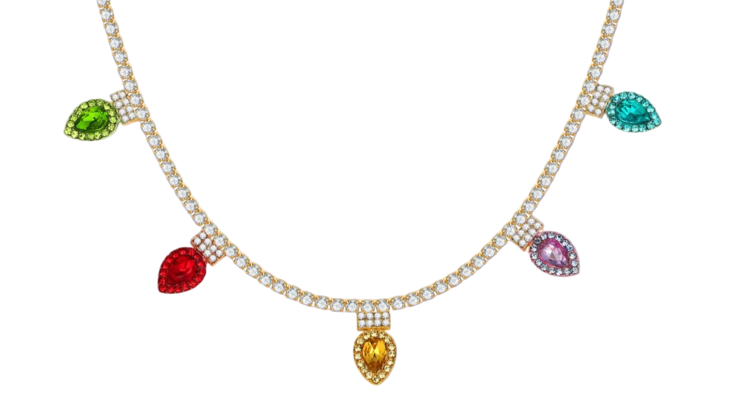 Necklace with colorful gemstones on a white background