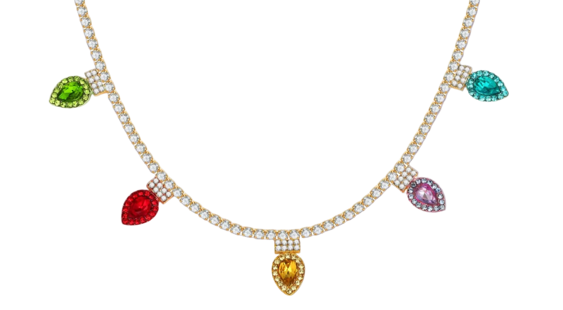 Necklace with colorful gemstones on a white background