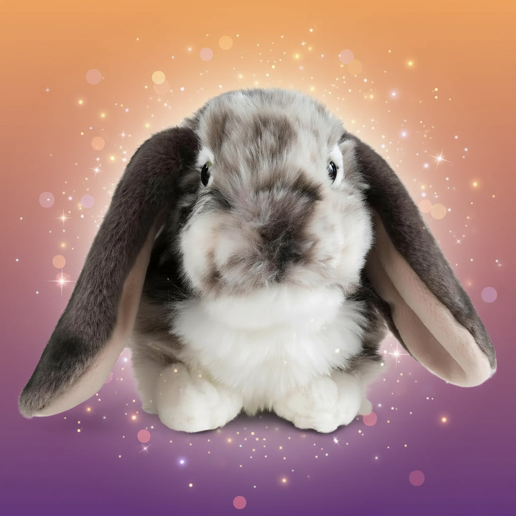 Plush toy rabbit with long ears on a white background