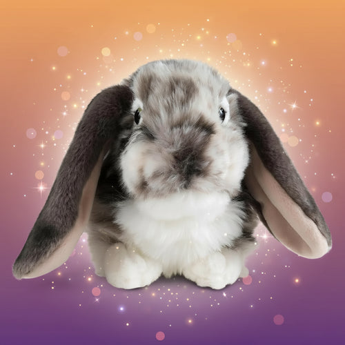 Plush toy rabbit with long ears on a white background