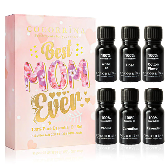 Essential Oil Set - 6 Pack / 10ml Pure Essential Oils for Diffusers (White Tea/Rose/Cotton Flower/Vnailla/Carnation/Lavender) Mothers Day Birthday Gifts