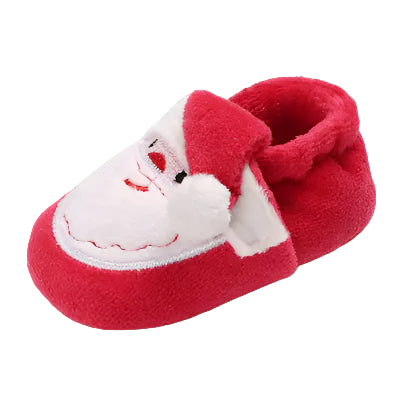 Red baby booties with white accents on a white background