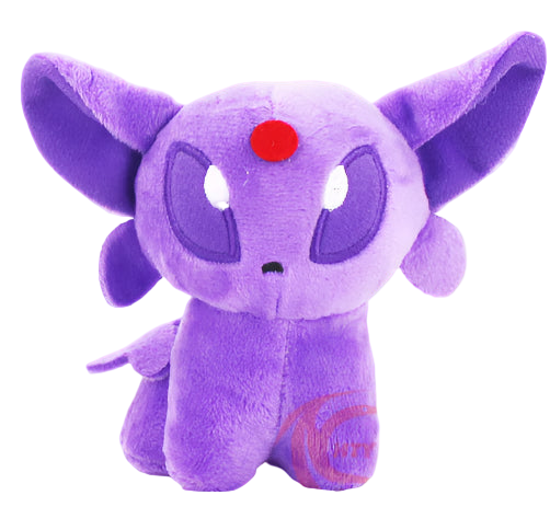 Purple plush toy with a red circle on a white background
