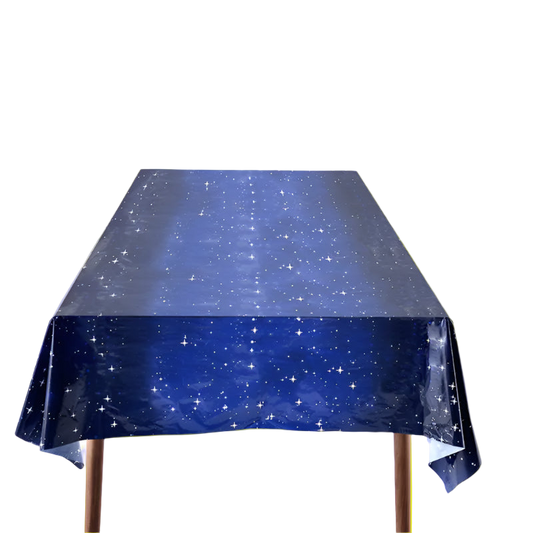 Tablecloth with starry night design on a white background
