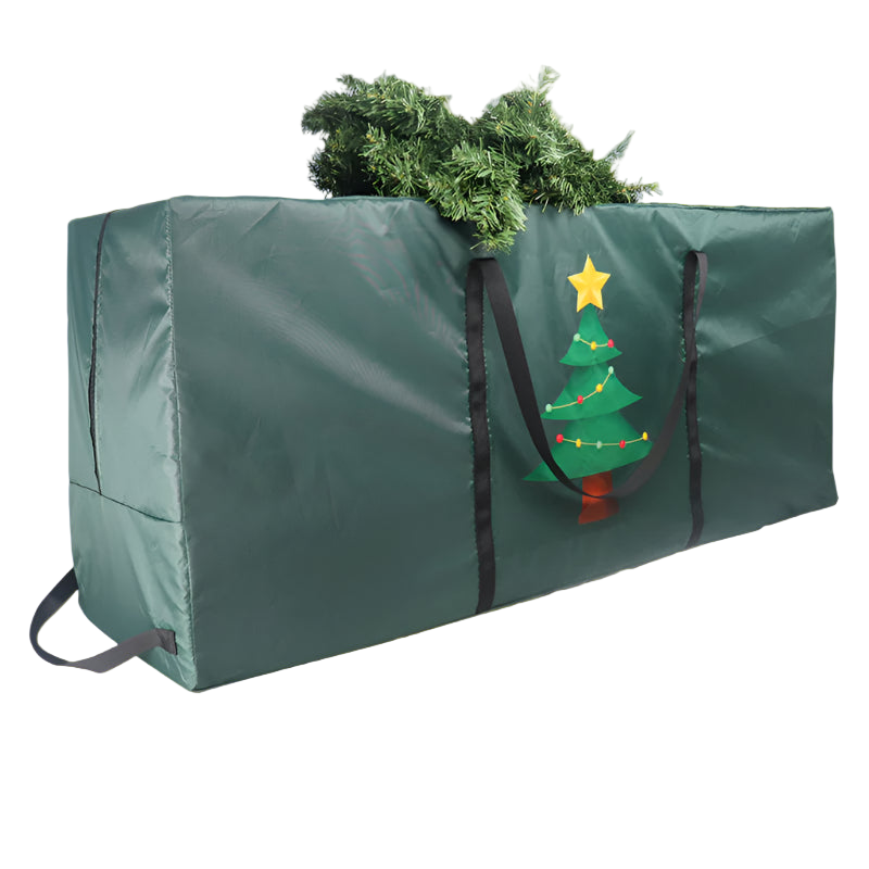 Green Christmas tree storage bag with a tree design on a white background