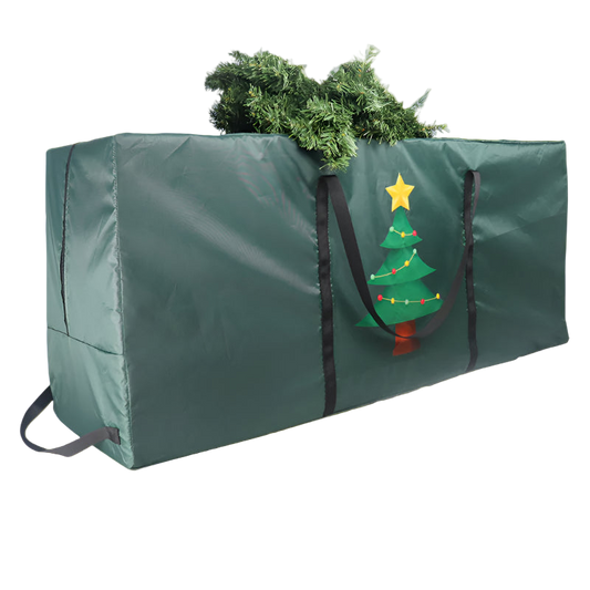 Green Christmas tree storage bag with a tree design on a white background