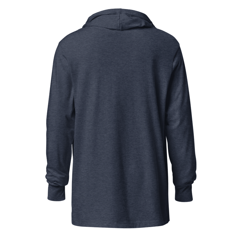 Back view of a dark gray hoodie on a white background