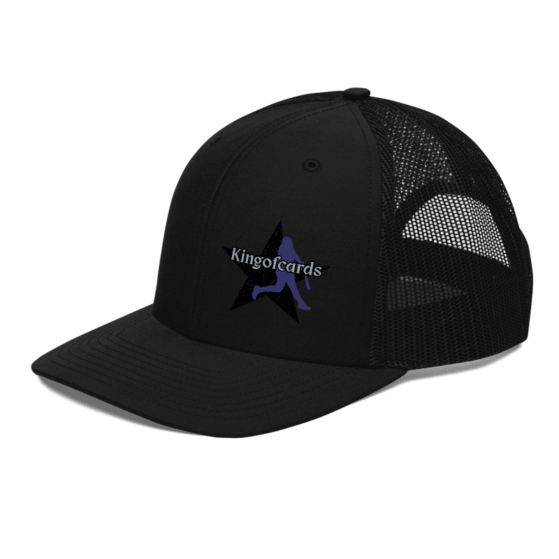 Black mesh cap with 'Kingofcards' logo on a white background