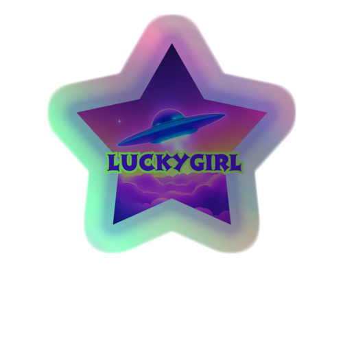 Star-shaped object with 'LUCKYGIRL' text on a white background