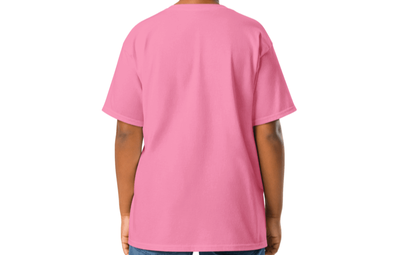 Person wearing a pink t-shirt on a white background