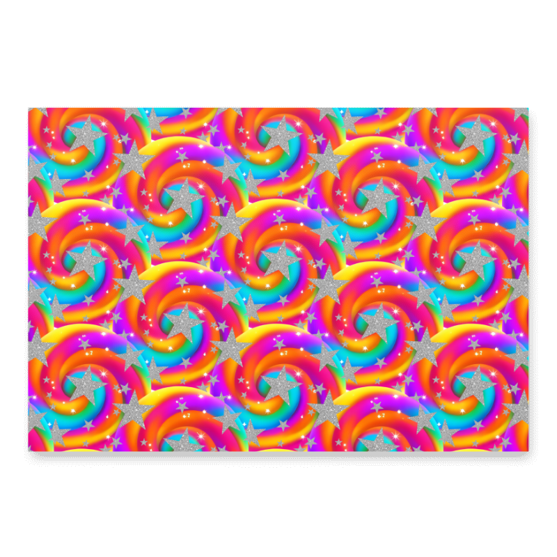Colorful spiral pattern with stars on a white background