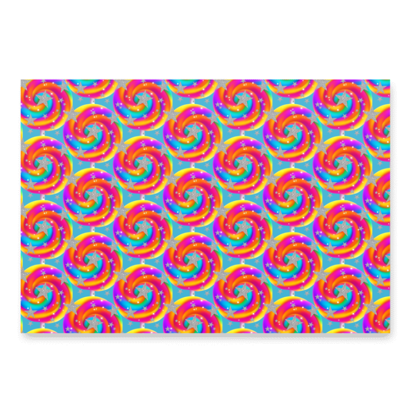 Pattern of colorful swirls on a blue background