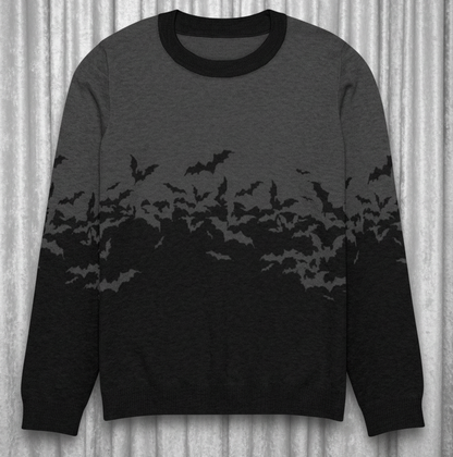 Gray sweater with black bat pattern on a transparent background