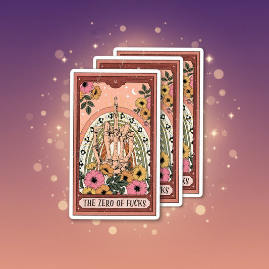 Two tarot cards with floral design and text on a white background