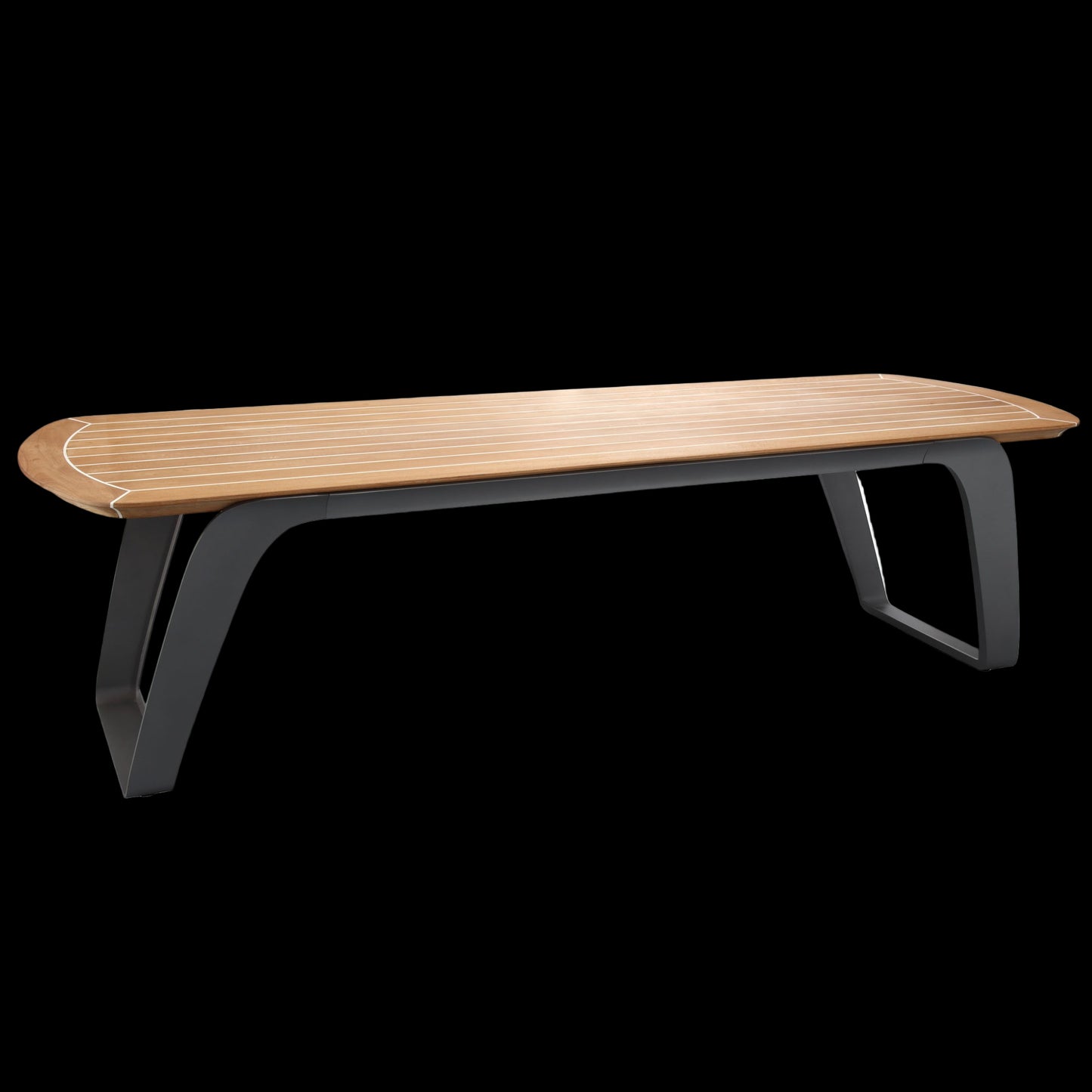 Wooden bench with black metal legs on a white background