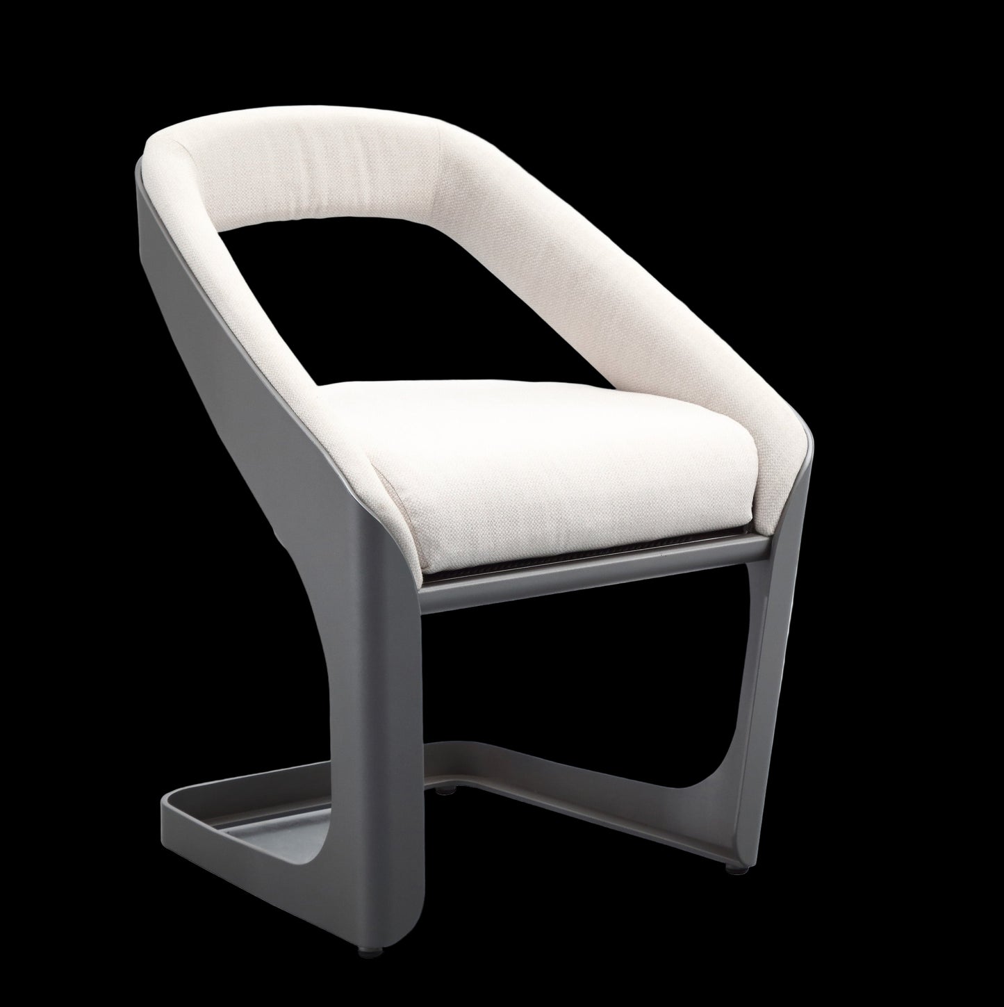 Modern chair with white cushion and gray frame on a white background