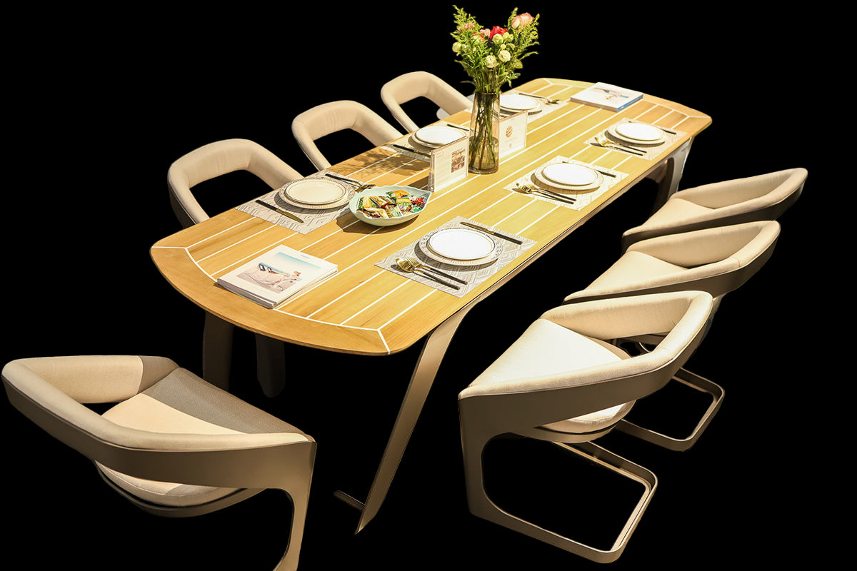 Modern dining table set with chairs in a stylish interior setting
