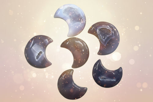Natural Druzy Agate Crescent Moon Carvings-0