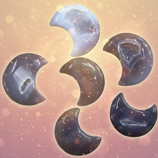 Natural Druzy Agate Crescent Moon Carvings-0